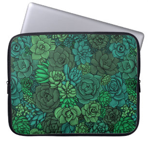Succulent garden in green laptop sleeve
