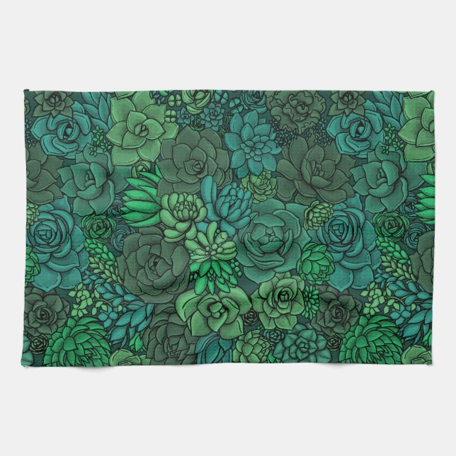 Succulent garden in green tea towel (Horizontal)
