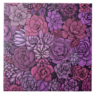 Succulent garden in pink and violet ceramic tile
