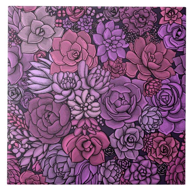Succulent garden in pink and violet ceramic tile (Front)