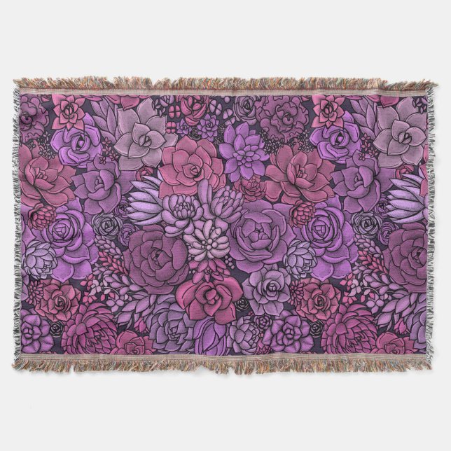 Succulent garden in pink and violet throw blanket (Front)