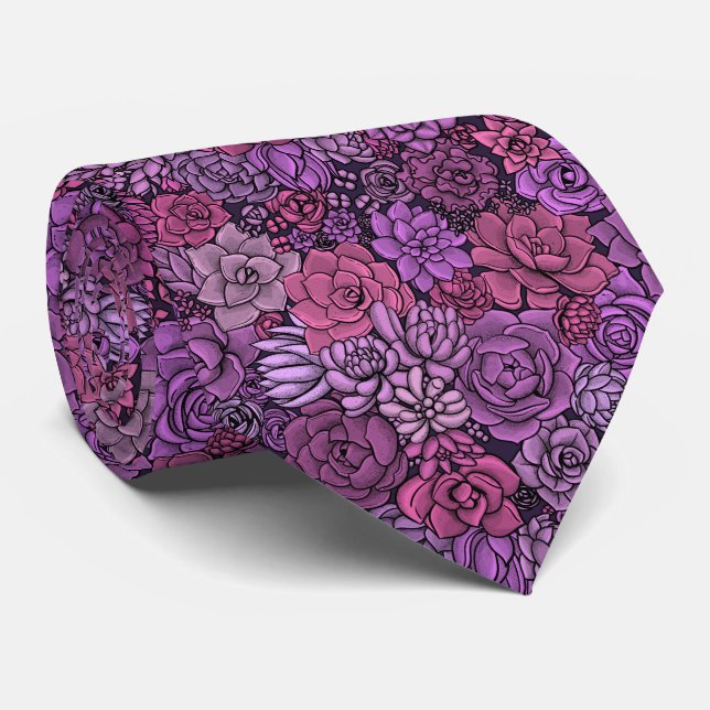 Succulent garden in pink and violet tie (Rolled)