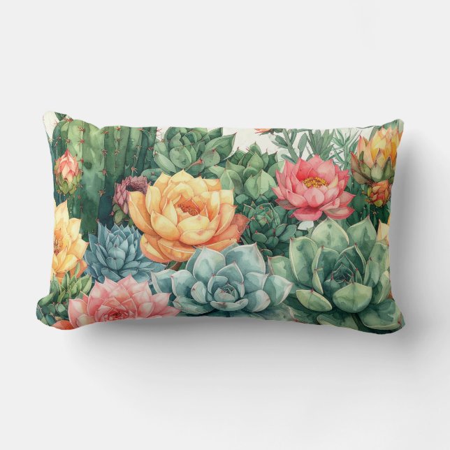 Succulent Garden Pillow - Cactus Botanical Plant  (Front)