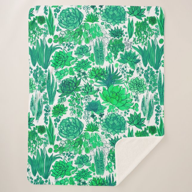 Succulent garden sherpa blanket (Front)