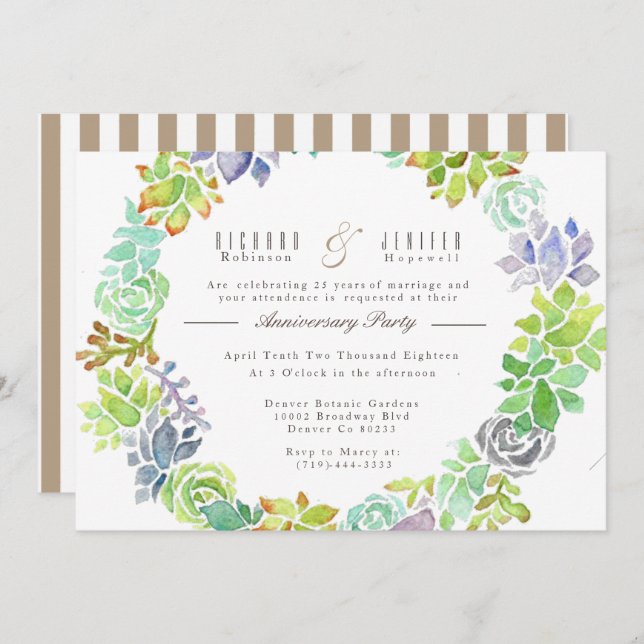 Succulent Garden | Watercolor Anniversary Party Invitation (Front/Back)