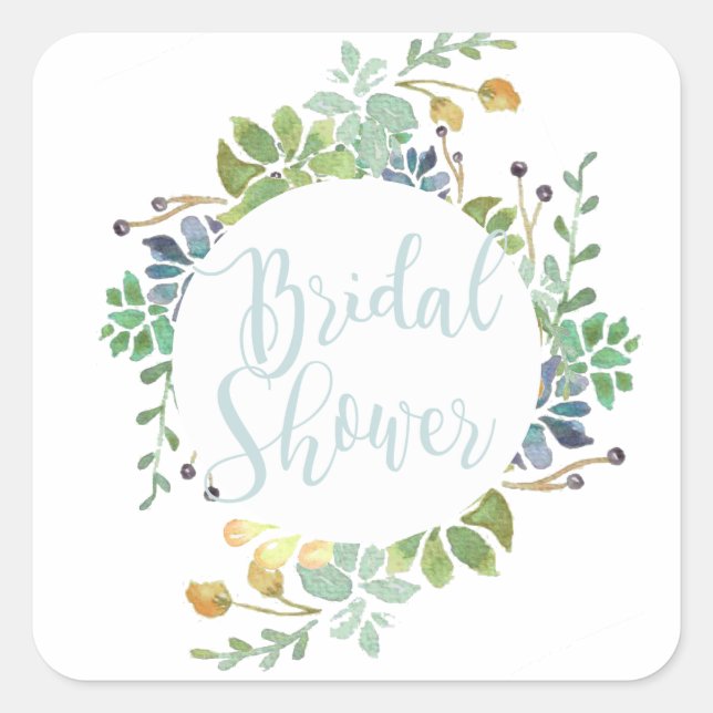 Succulent Garden | Watercolor Bridal Shower Square Sticker (Front)