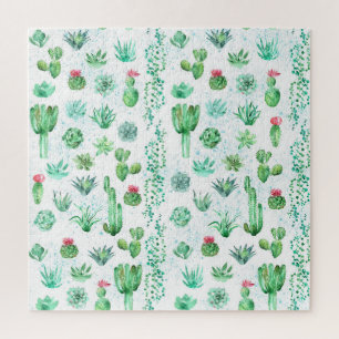 Succulent Garden: Watercolor Seamless Background. Jigsaw Puzzle