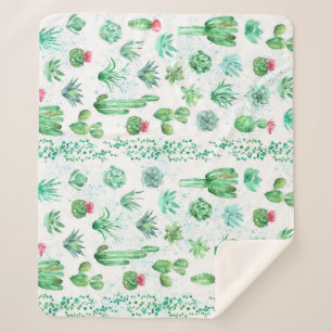 Succulent Garden: Watercolor Seamless Background. Sherpa Blanket