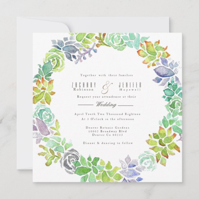 Succulent Garden | Watercolor Wedding Invite (Front)