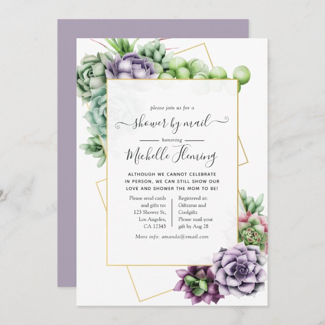 Succulent Geometric Baby Shower by Mail Invitation (Front/Back)