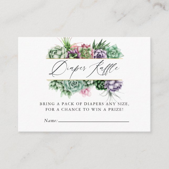 Succulent Geometric Baby Shower Diaper Raffle Enclosure Card (Front)