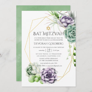 Succulent Geometric Bat Mitzvah Invitation