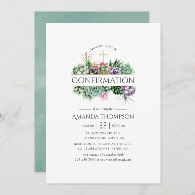 Succulent Geometric Confirmation Invitation (Front/Back)