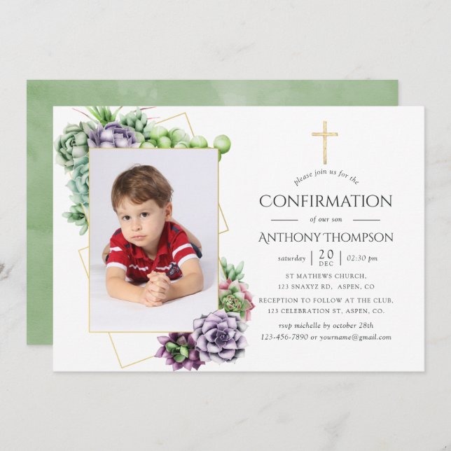 Succulent Geometric Confirmation Invitation (Front/Back)