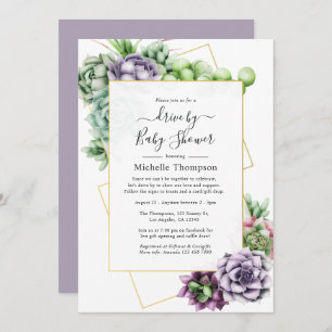 Succulent Geometric Drive By Bridal or Baby Shower Invitation