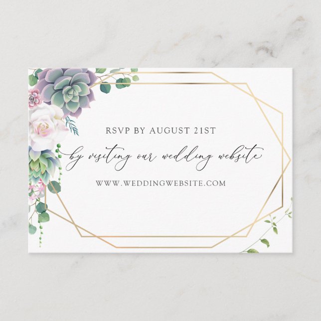 Succulent Gold Frame Wedding RSVP Online Enclosure Card (Front)