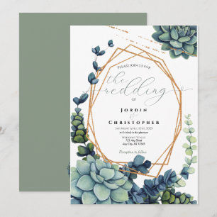 Succulent & Gold Wedding Invitation