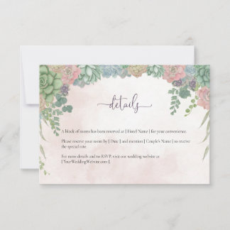 Succulent Green and Blush Wedding Details Card