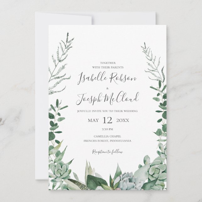 Succulent Greenery | All In One Wedding Invitation (Front)