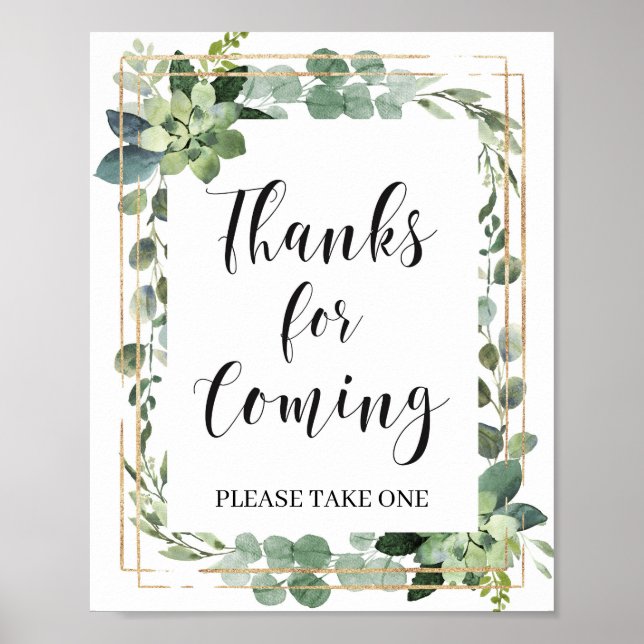 Succulent greenery boho thanks for coming sign (Front)