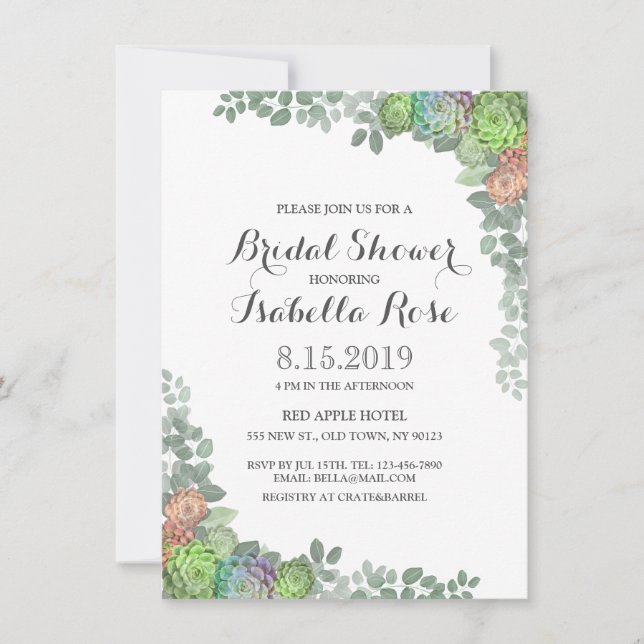 Succulent Greenery Bridal Shower Invitations (Front)