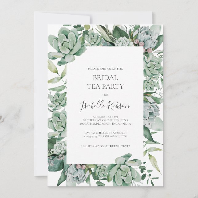 Succulent Greenery | Bridal Tea Party Invitation (Front)