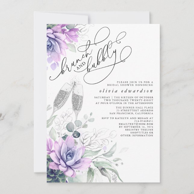 Succulent Greenery Brunch and Bubbly Bridal Shower Invitation (Front)