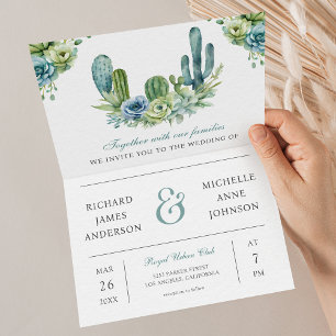 Succulent Greenery Cactus Photo QR Code Wedding Invitation