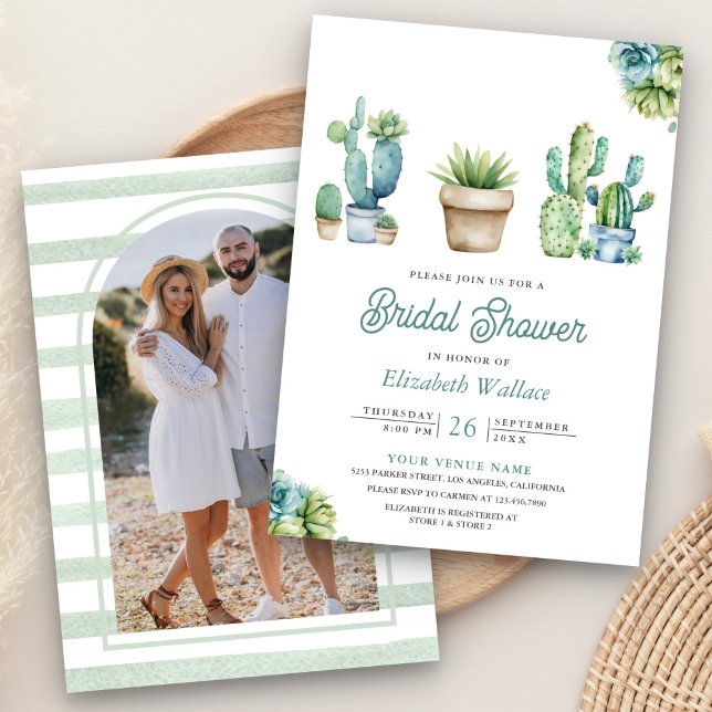 Succulent Greenery Cactus Pots Photo Bridal Shower Invitation (Creator Uploaded)