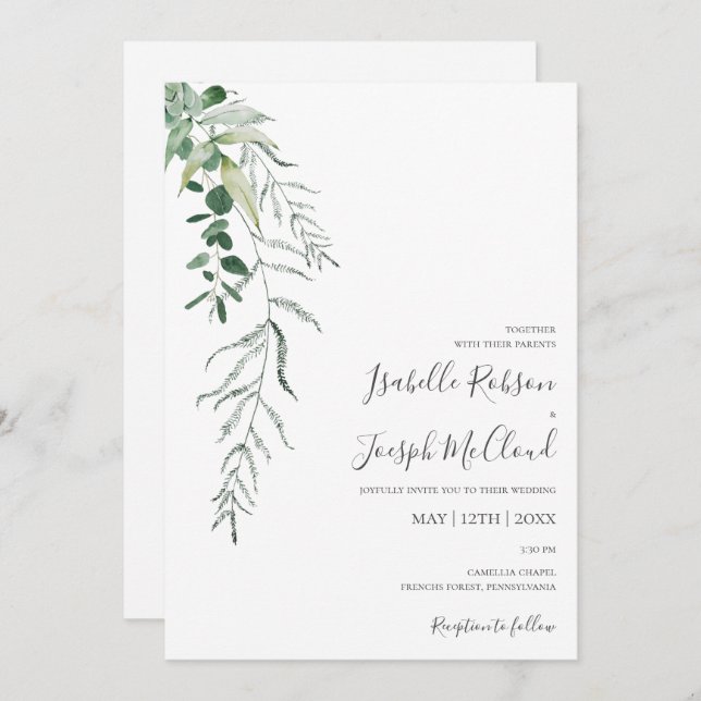 Succulent Greenery | Casual Wedding Invitation (Front/Back)