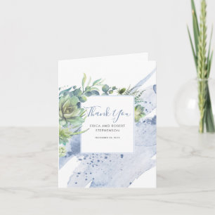 Succulent Greenery Dusty Blue Thank You Card