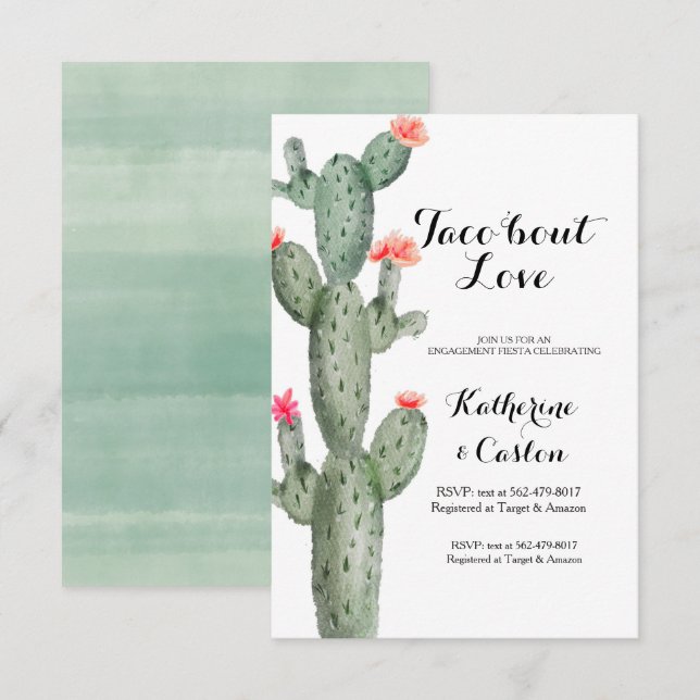 Succulent greenery engagement party cactus invitation (Front/Back)