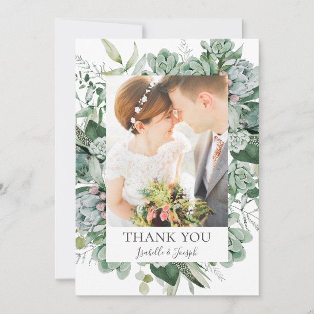 Succulent Greenery | Flat Photo Thank You Card (Front)