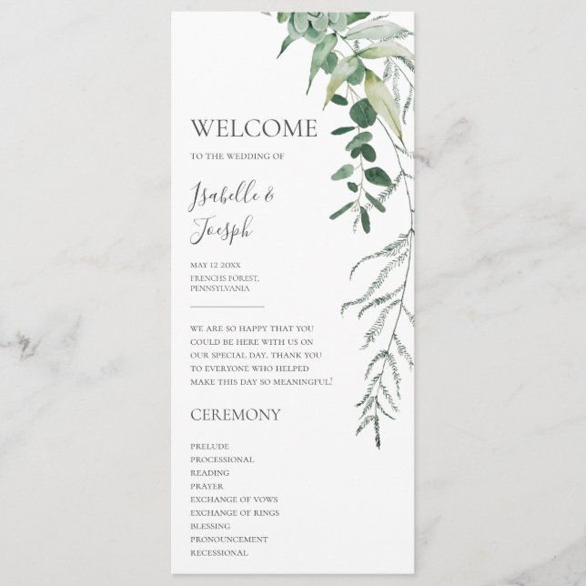 Succulent Greenery | Flat Wedding Program (Front)