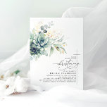Succulent Greenery Gold Leaves Elegant Christening Invitation<br><div class="desc">Watercolor greenery,  sage green succulents and gold eucalyptus leaves christening invitations</div>