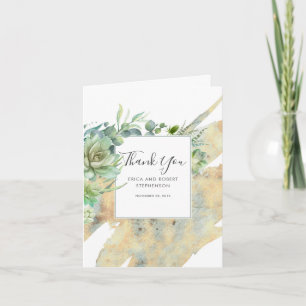 Succulent Greenery Golden Modern Thank You Card