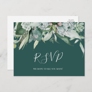 Succulent Greenery   Green Menu Choice RSVP Card