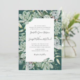 Succulent Greenery   Green Traditional Full Name Invitation