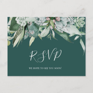 Succulent Greenery   Green Wedding RSVP Postcard