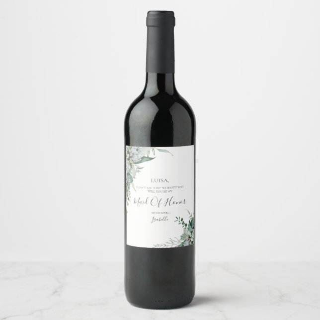 Succulent Greenery | Maid Of Honour Proposal Wine Label (Front)