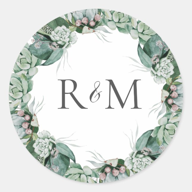 Succulent Greenery | Monogram Envelope Seals (Front)