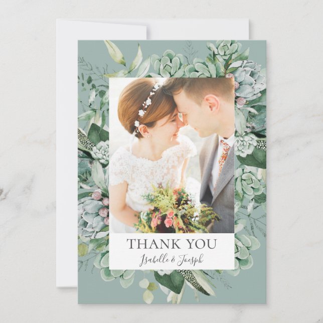 Succulent Greenery | Sage Green Flat Photo Thank You Card (Front)
