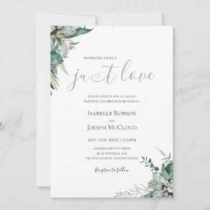 Succulent Greenery   Sage Green Just Love Wedding Invitation