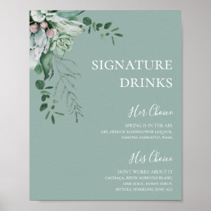 Succulent Greenery   Sage Green Signature Drinks Poster