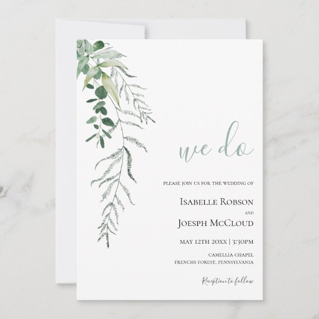 Succulent Greenery | Sage Green We Do Wedding Invitation (Front)