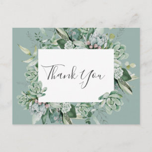 Succulent Greenery Sage Green Wedding Thank You Postcard