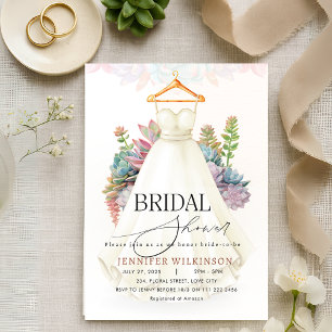 Succulent Greenery Sage Wedding Gown Bridal Shower Invitation