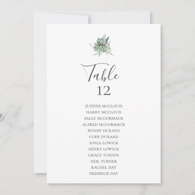Succulent Greenery | Table Number Seating Chart (Front)