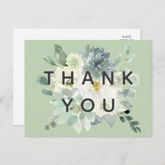 Succulent Greenery Thank You Postcard (Front/Back)