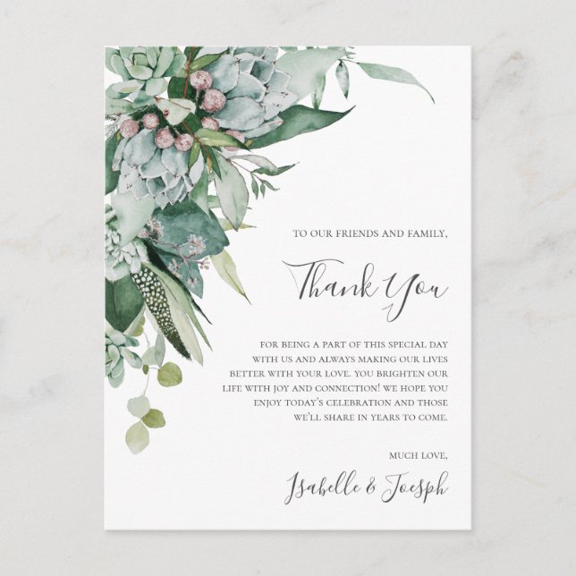 Succulent Greenery | Thank You Reception Card (Front)